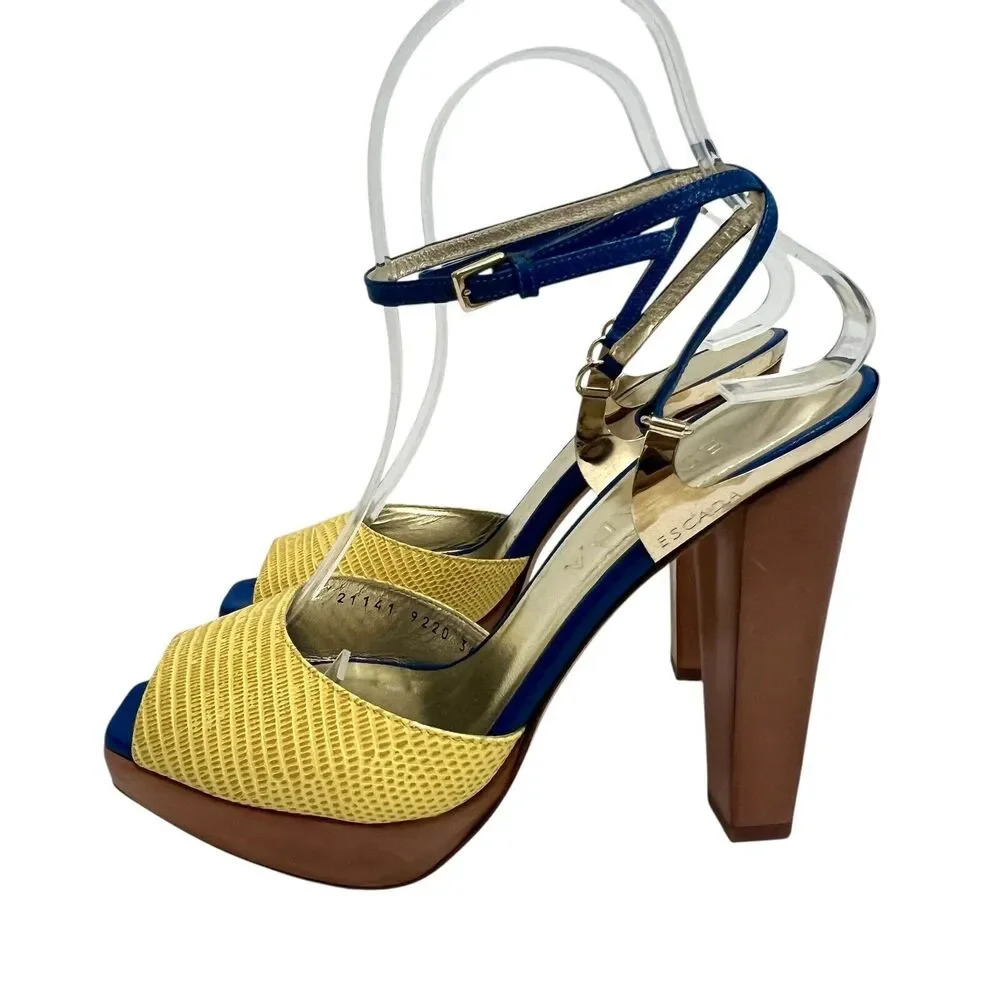 ESCADA Strappy Sandals Block Wooden Heels Colorful Retro Women’s Size US 6